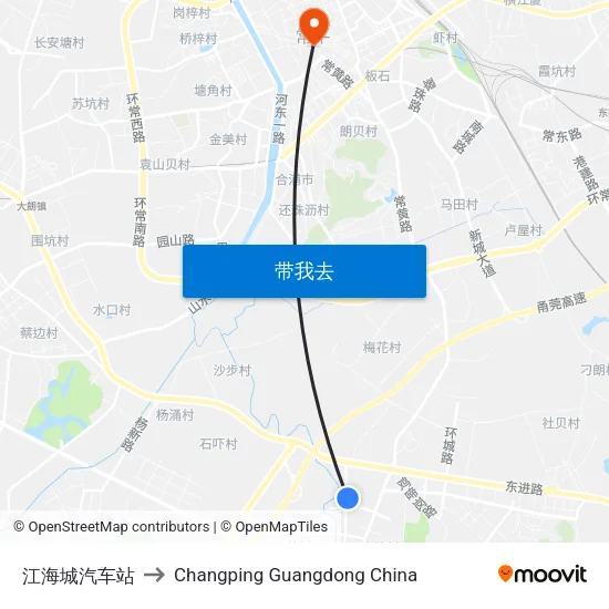 江海城汽车站 to Changping Guangdong China map