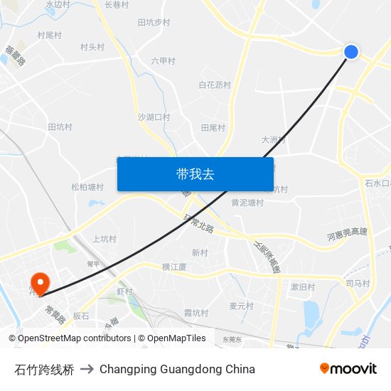 石竹跨线桥 to Changping Guangdong China map