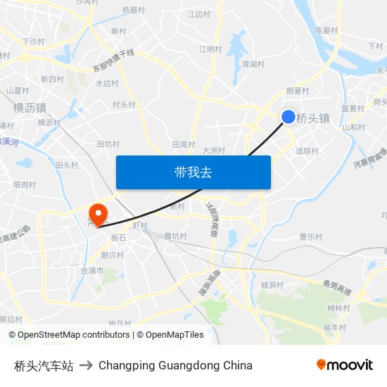 桥头汽车站 to Changping Guangdong China map