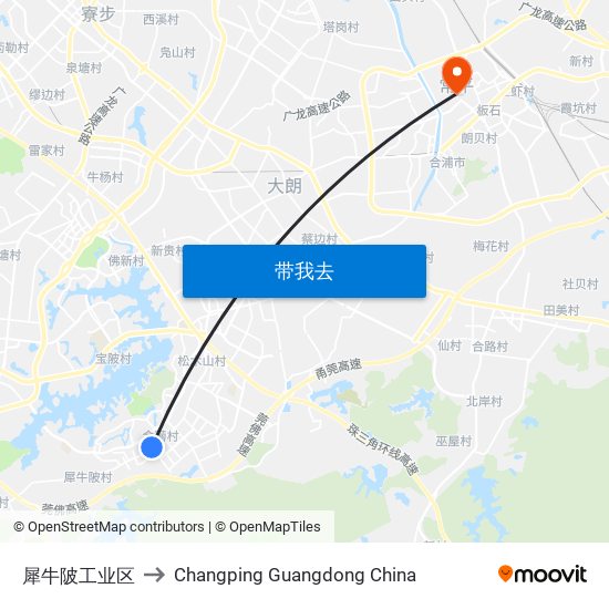 犀牛陂工业区 to Changping Guangdong China map