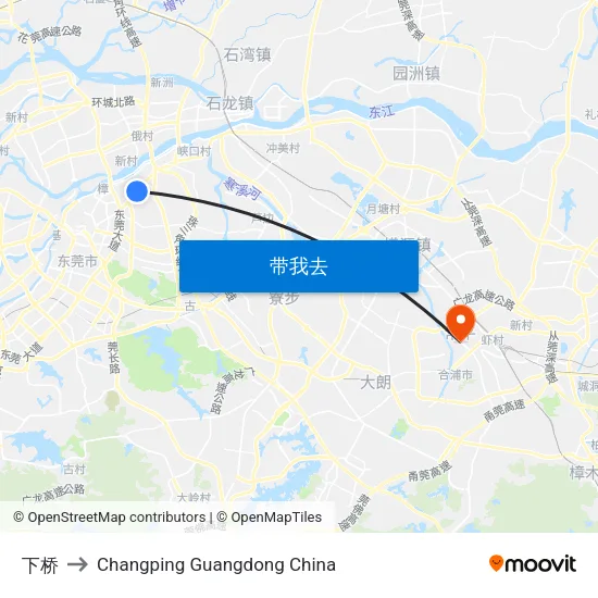 下桥 to Changping Guangdong China map