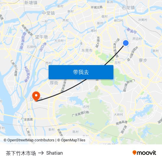 茶下竹木市场 to Shatian map