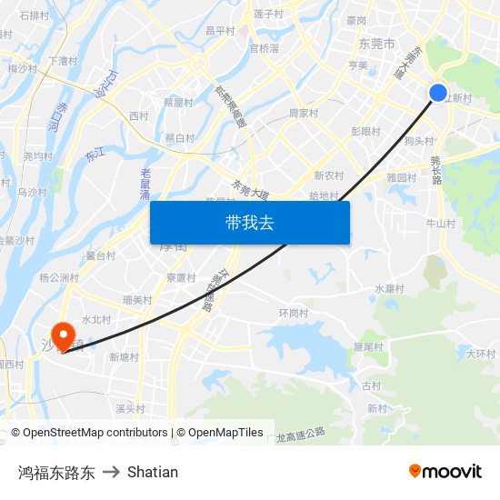 鸿福东路东 to Shatian map