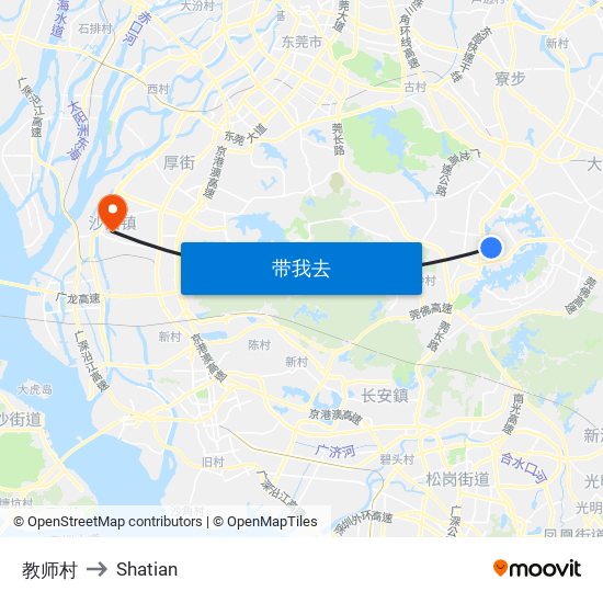 教师村 to Shatian map