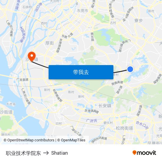 职业技术学院东 to Shatian map