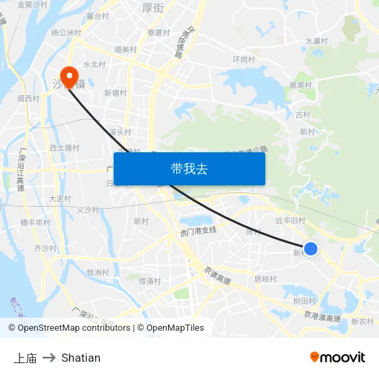 上庙 to Shatian map
