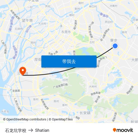 石龙坑学校 to Shatian map