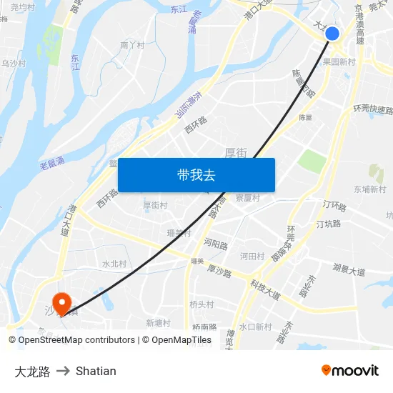 大龙路 to Shatian map