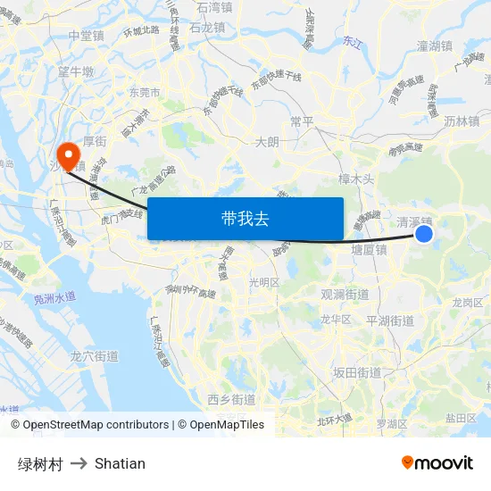 绿树村 to Shatian map
