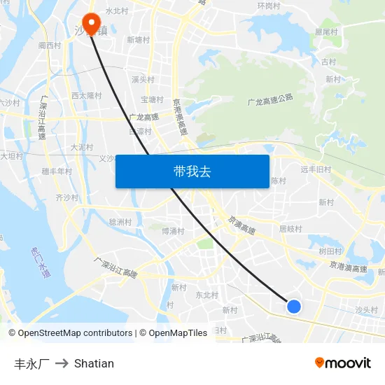 丰永厂 to Shatian map