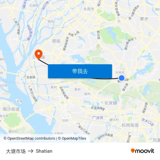 大塘市场 to Shatian map
