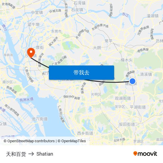 天和百货 to Shatian map