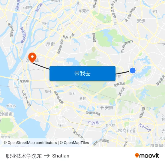 职业技术学院东 to Shatian map