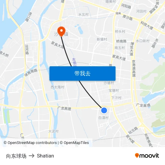 向东球场 to Shatian map