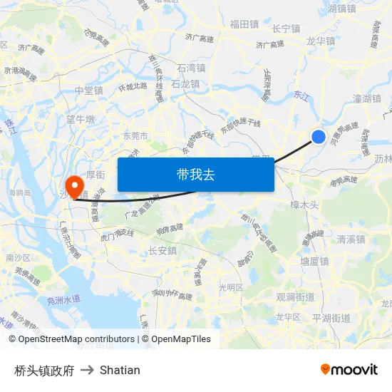 桥头镇政府 to Shatian map