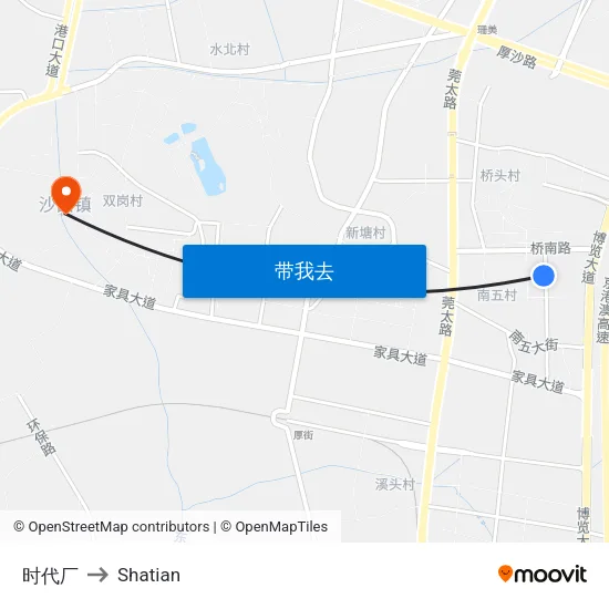 时代厂 to Shatian map