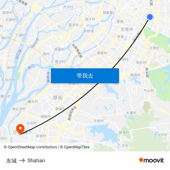 东城 to Shatian map