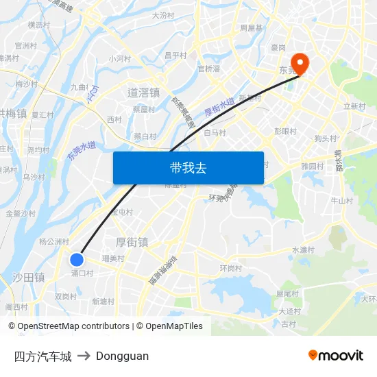 四方汽车城 to Dongguan map