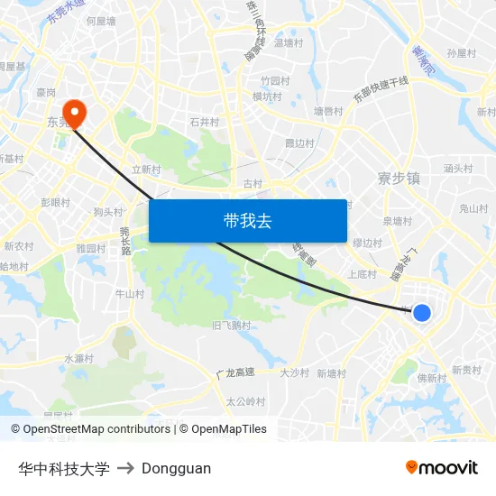 华中科技大学 to Dongguan map