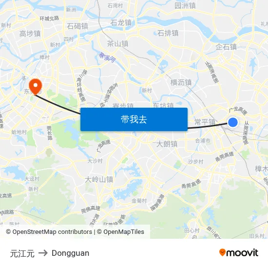 元江元 to Dongguan map