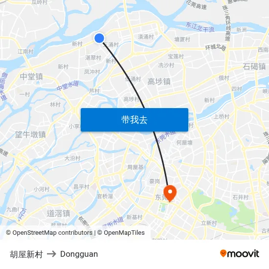 胡屋新村 to Dongguan map