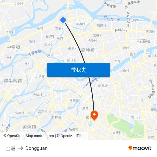 金洲 to Dongguan map