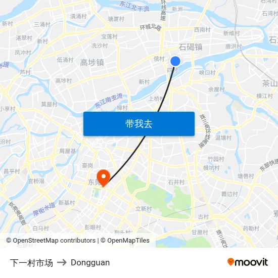 下一村市场 to Dongguan map