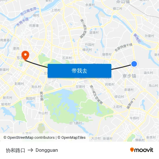 协和路口 to Dongguan map