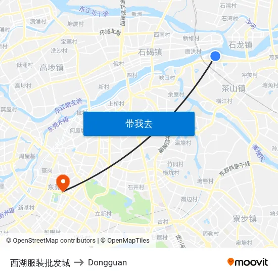 西湖服装批发城 to Dongguan map