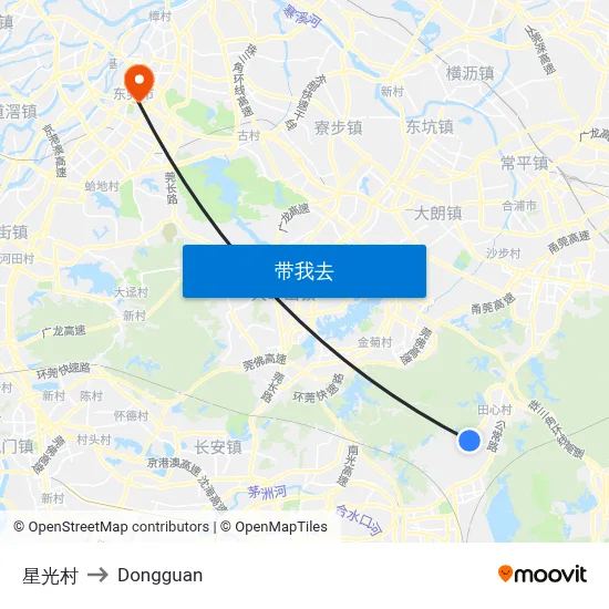 星光村 to Dongguan map
