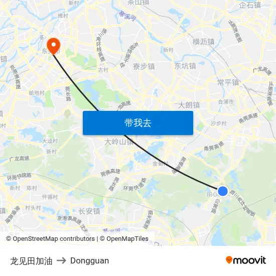 龙见田加油 to Dongguan map