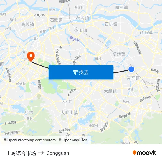 上岭综合市场 to Dongguan map
