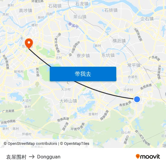 袁屋围村 to Dongguan map