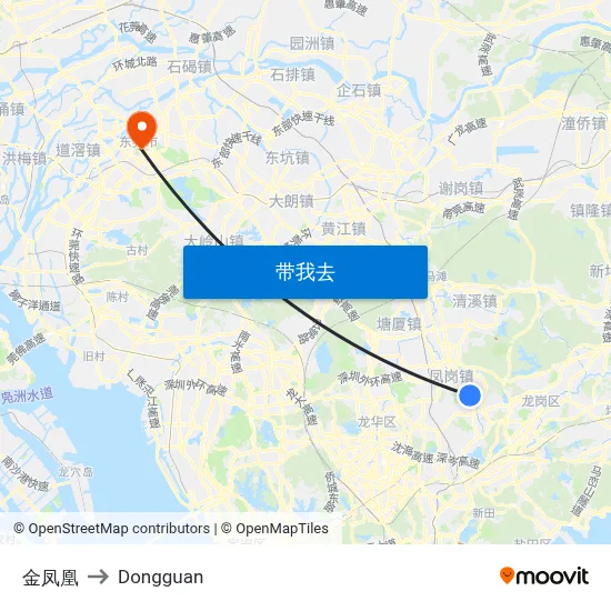 金凤凰 to Dongguan map