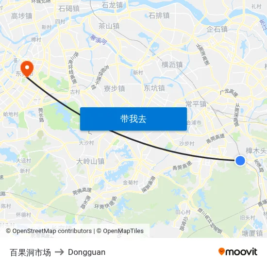 百果洞市场 to Dongguan map