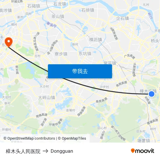 樟木头人民医院 to Dongguan map