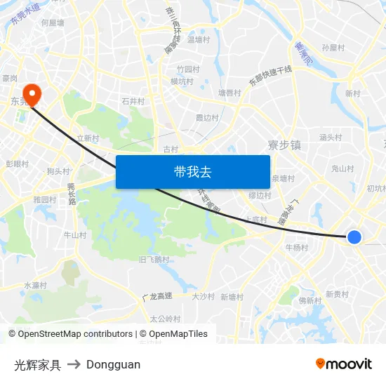 光辉家具 to Dongguan map