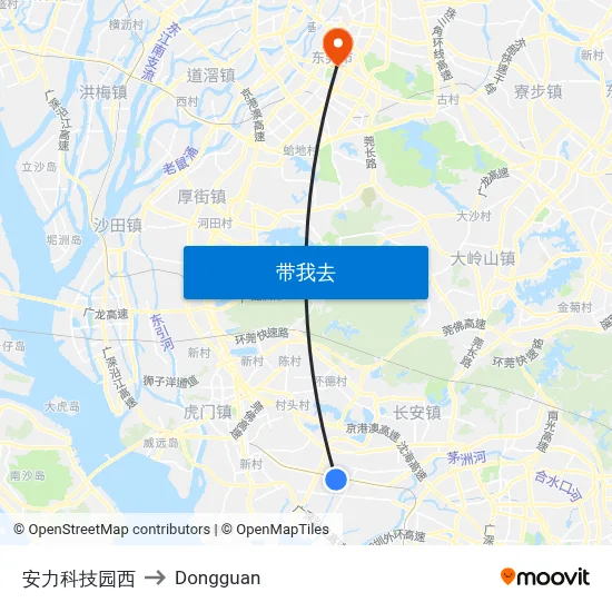 安力科技园西 to Dongguan map
