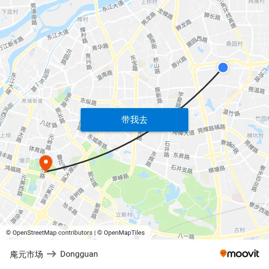 庵元市场 to Dongguan map