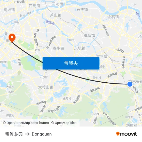 帝景花园 to Dongguan map