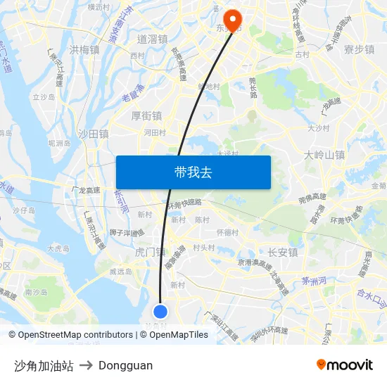 沙角加油站 to Dongguan map
