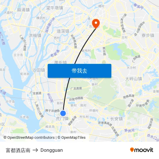 富都酒店南 to Dongguan map