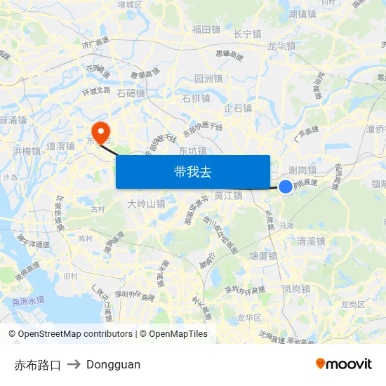 赤布路口 to Dongguan map