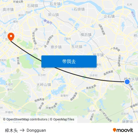 樟木头 to Dongguan map