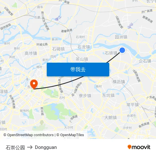 石崇公园 to Dongguan map