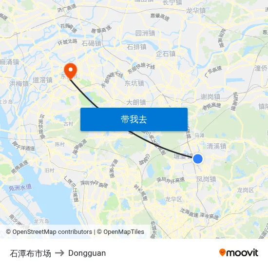 石潭布市场 to Dongguan map