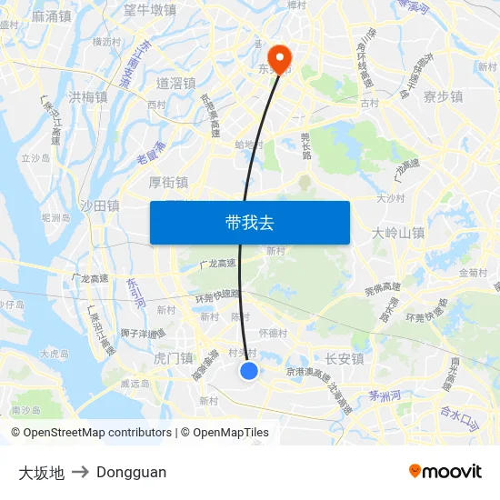 大坂地 to Dongguan map