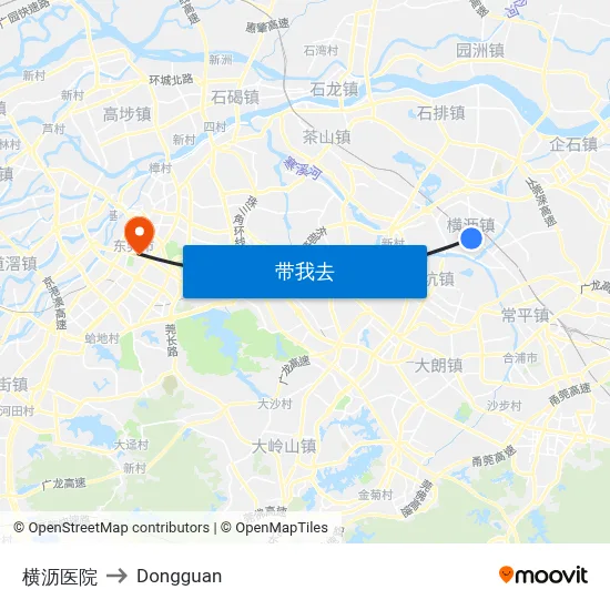 横沥医院 to Dongguan map