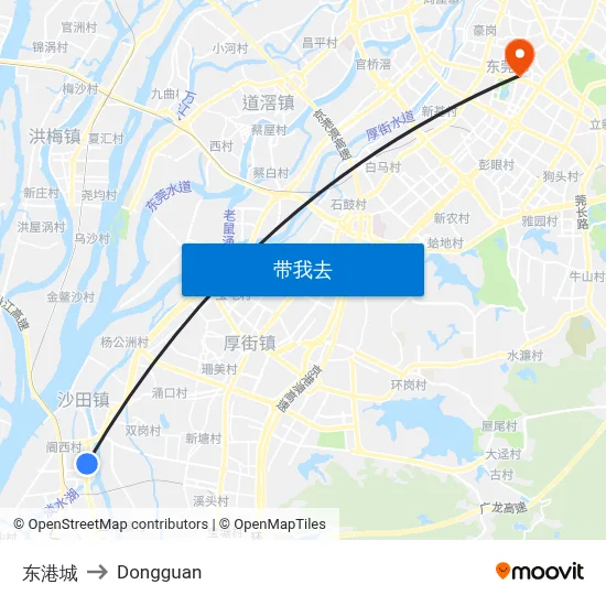 东港城 to Dongguan map