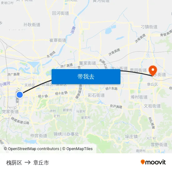 槐荫区 to 章丘市 map